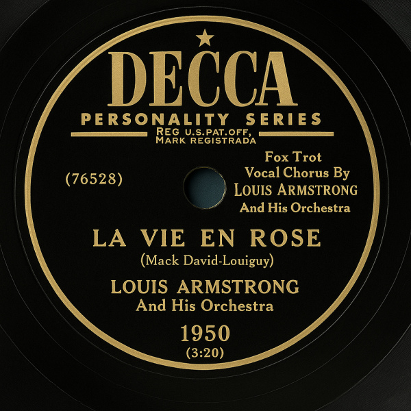 Reproduction of the original 1950 Decca Personality label for ‘La Vie en Rose’, by Louis Armstrong