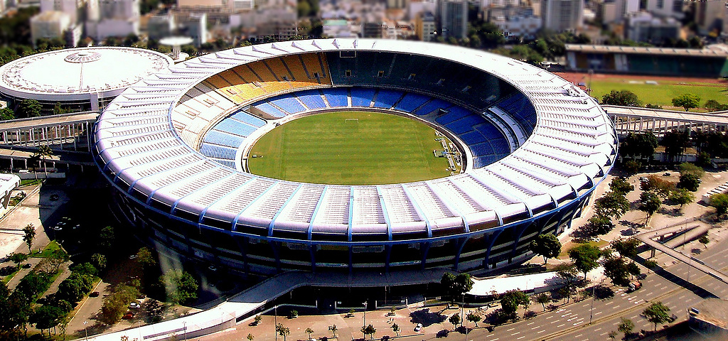 Aerial view of the empty Maracanã Stadium in Rio de Janeiro.