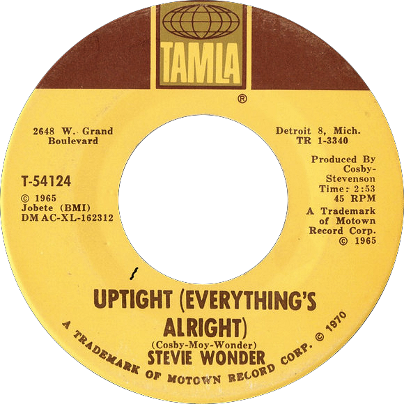 Label of Stevie Wonder’s single 'Uptight (Everything's Alright)', Tamla Records, 1970.