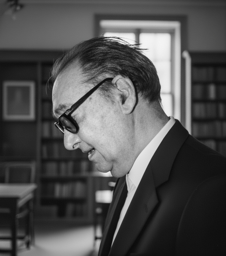 Juan Carlos Onetti, digital black-and-white recreation inspired by the original 1981 photograph