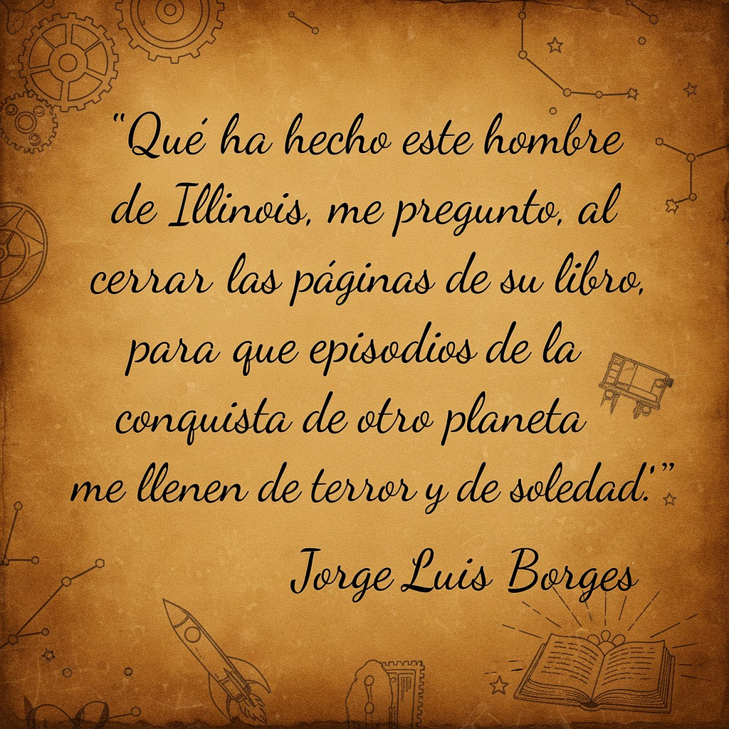 Jorge Luis Borges quotation in Spanish on a parchment background