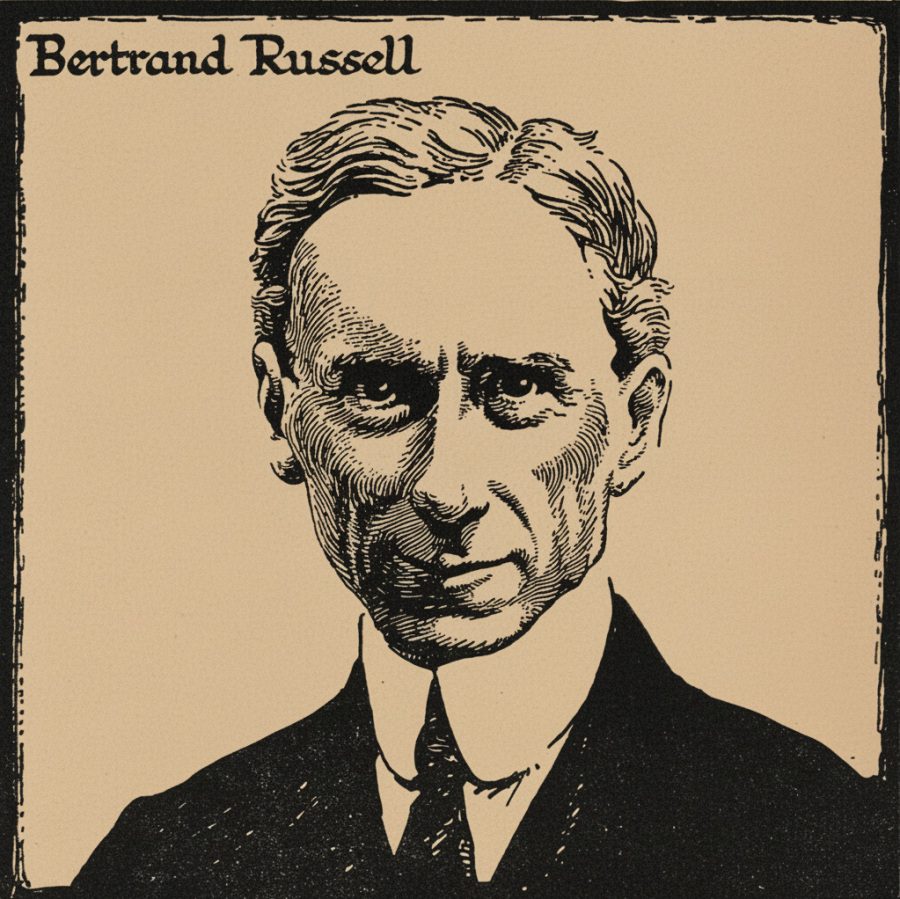 Bertrand Russell, illustration by J. F. Horrabin (1917, The Masses)