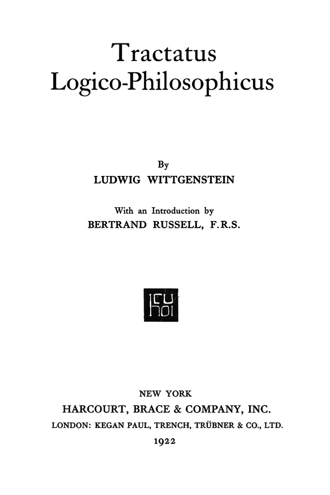 Portada de la primera edición de Tractatus Logico-Philosophicus de Ludwig Wittgenstein (1922)