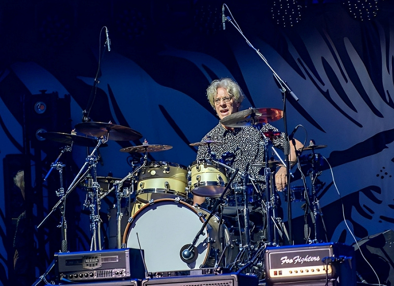 Stewart Copeland playing the drums during the Taylor Hawkins Tribute Concert in 2022.